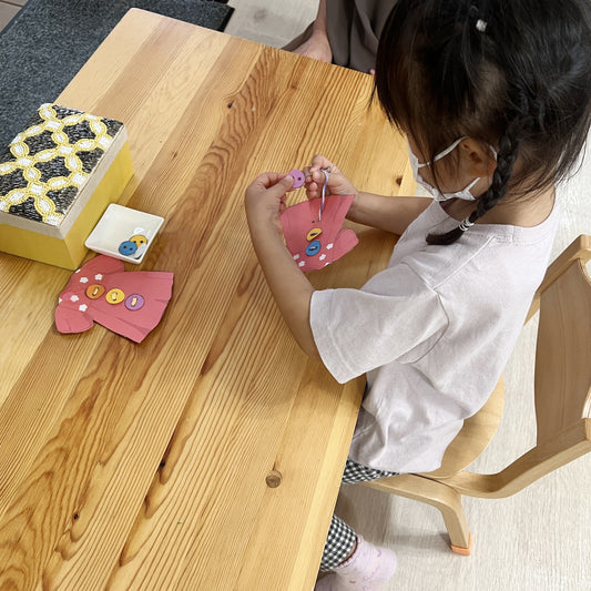 洋服にボタンを付けるぬいさし活動データ