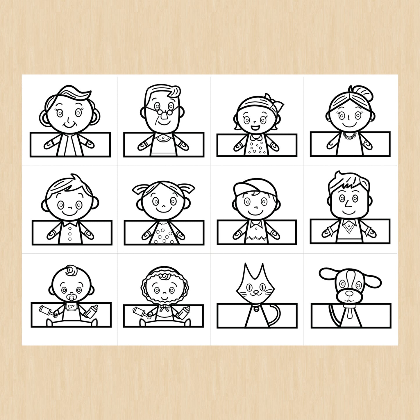 家庭手指偶剪贴涂色活动