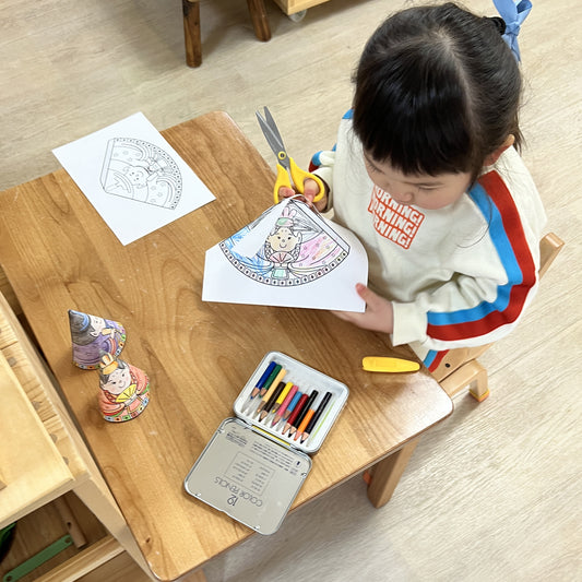 雛人形作りキット:ぬり絵とハサミで簡単円錐工作