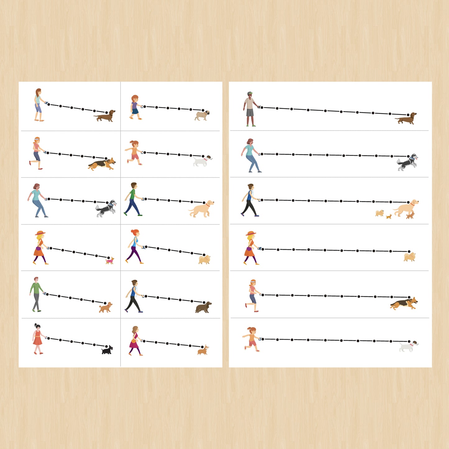 सिलाई गतिविधि शीट: कुत्ते को टहलाना