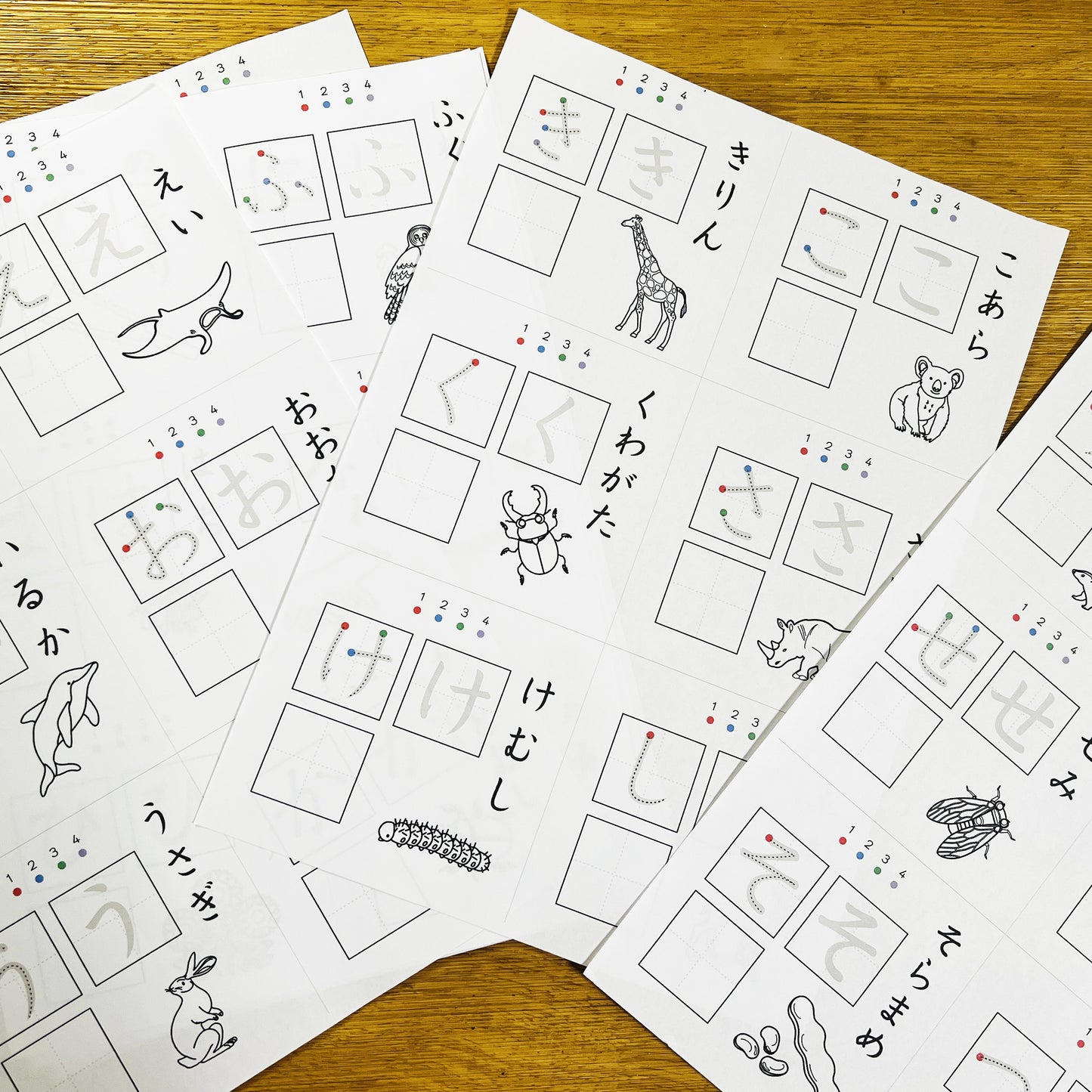 Coloring and Japanese “hiragana” tracing practice