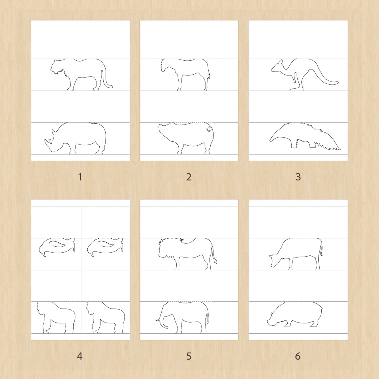 動物クラフト：立つ動物を作るハサミ活動