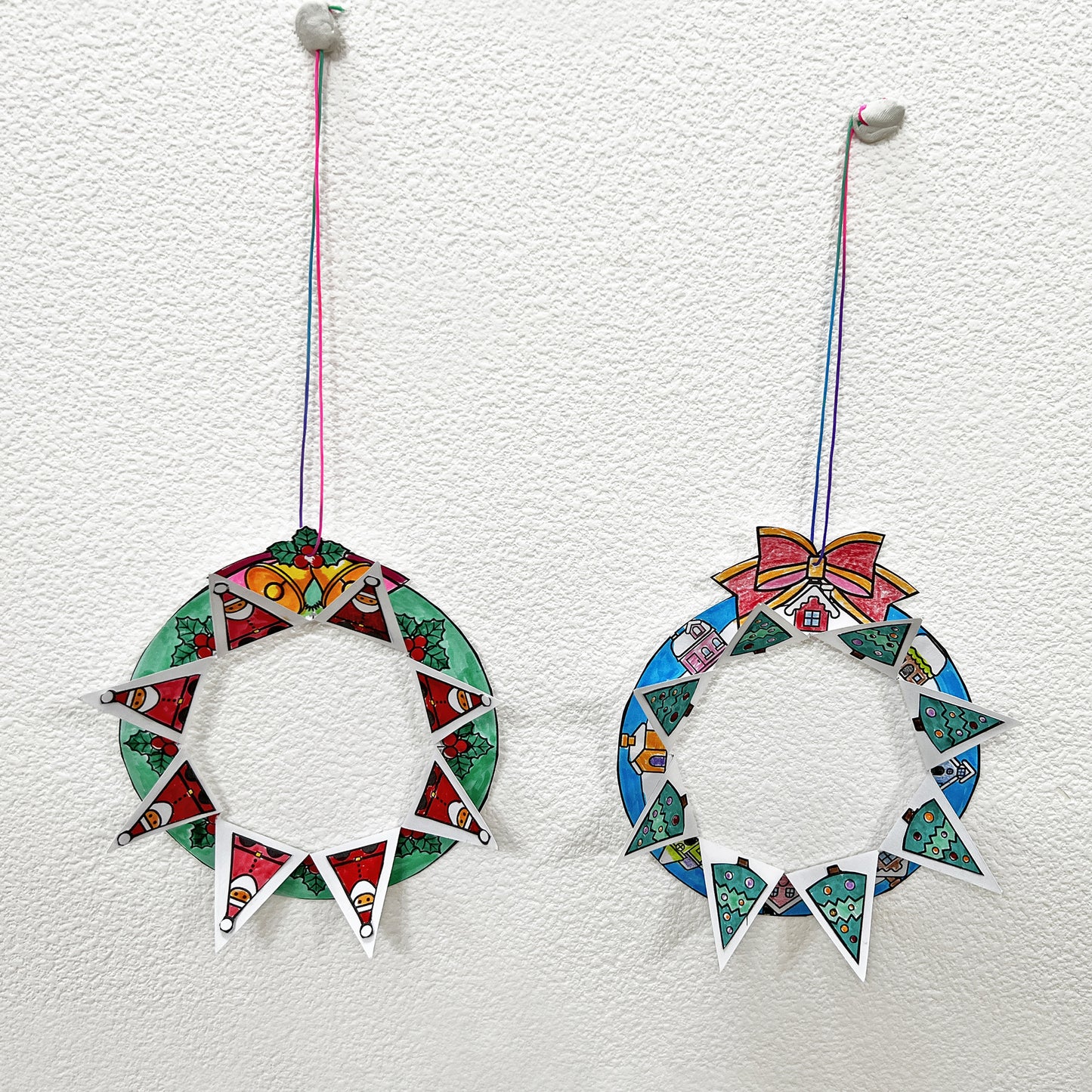 用剪刀开洞的圣诞花环手作