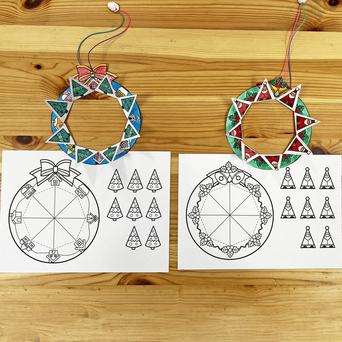 用剪刀开洞的圣诞花环手作