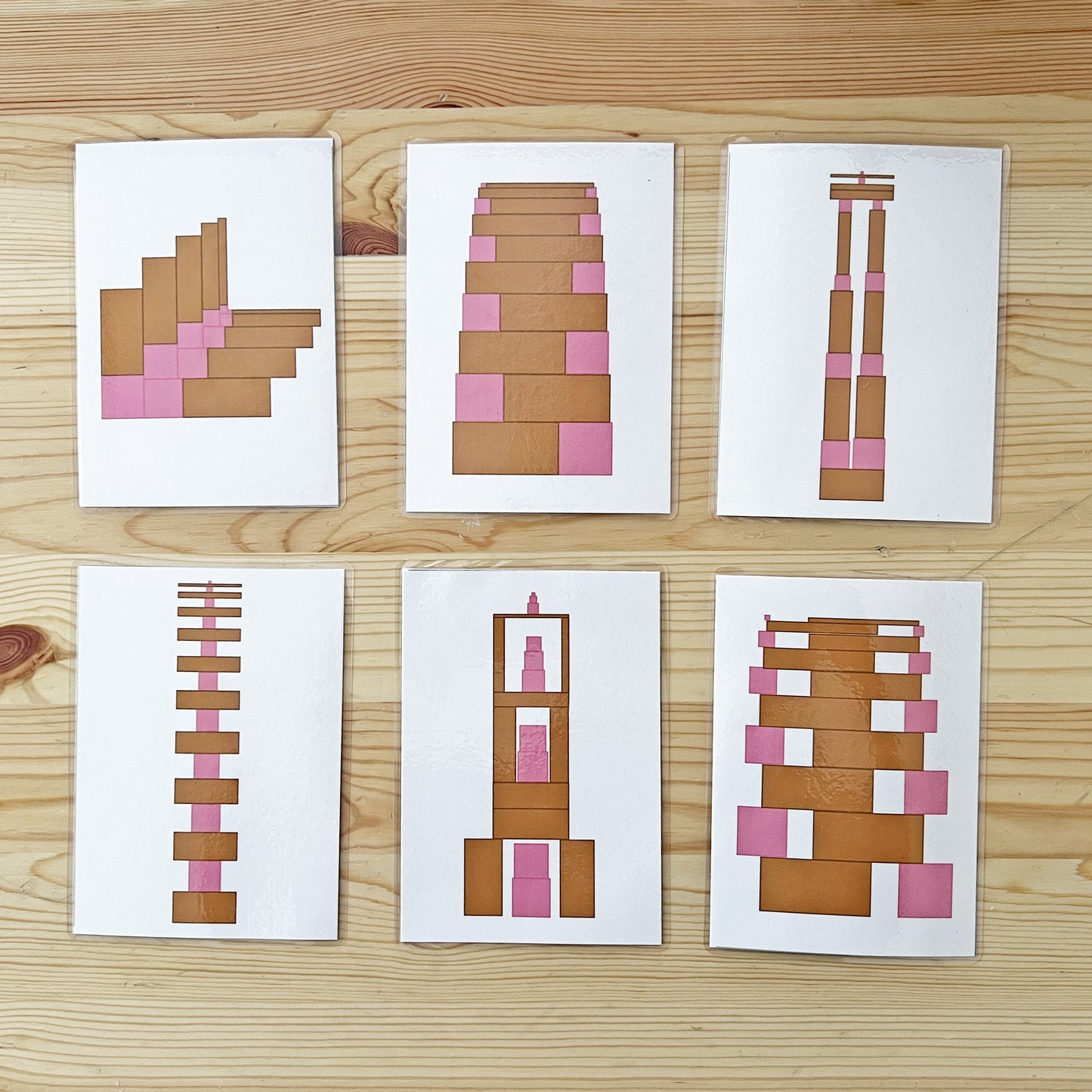 Montessori Pink Tower & Brown Stair All-in-One Pattern Card Set