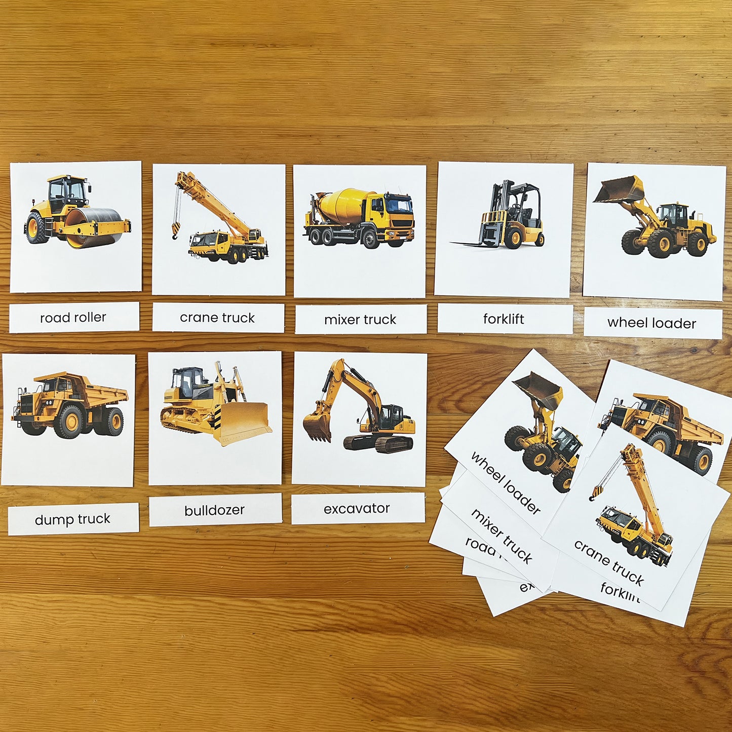 Montessori 3-Part Construction Vehicles Picture Cards – Japanese & English